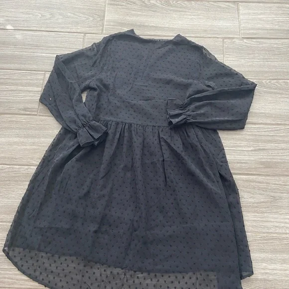 Black Long Sleeve Lace Mini Dress Polka Dot Pattern - Picture 5 of 6